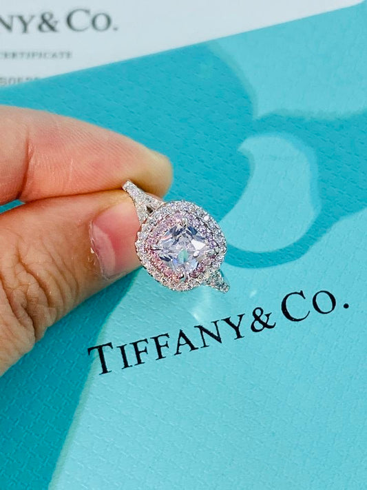 Cushion Cut Moissanite & Pink Accents