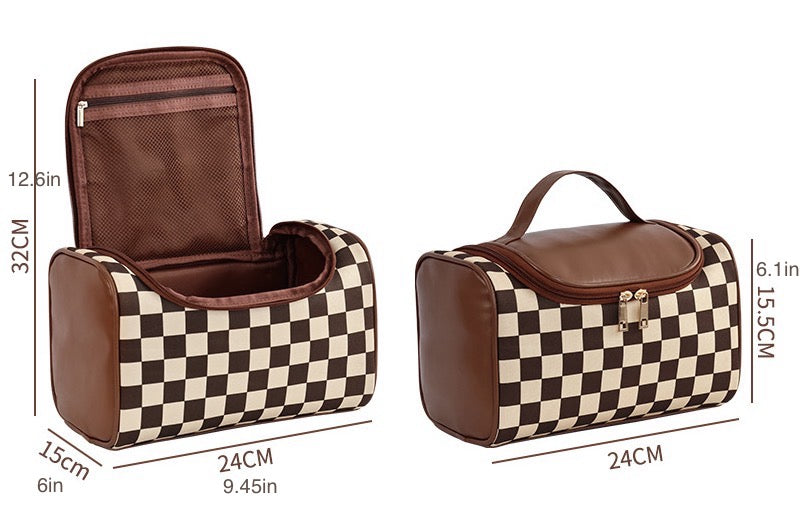 Checkered makeup bag