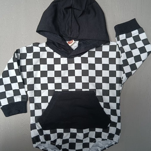 Checkered hooded onesie