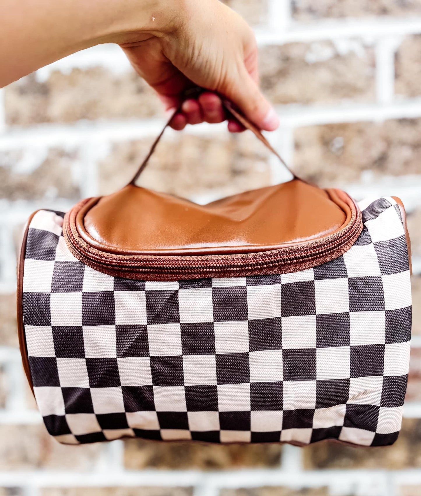 Checkered makeup bag