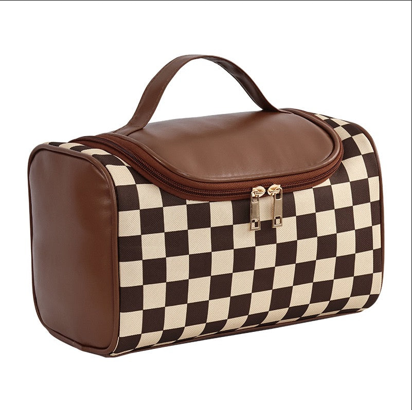 Checkered makeup bag