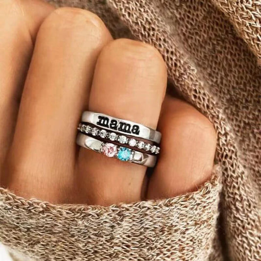 Mama birthstone ring set