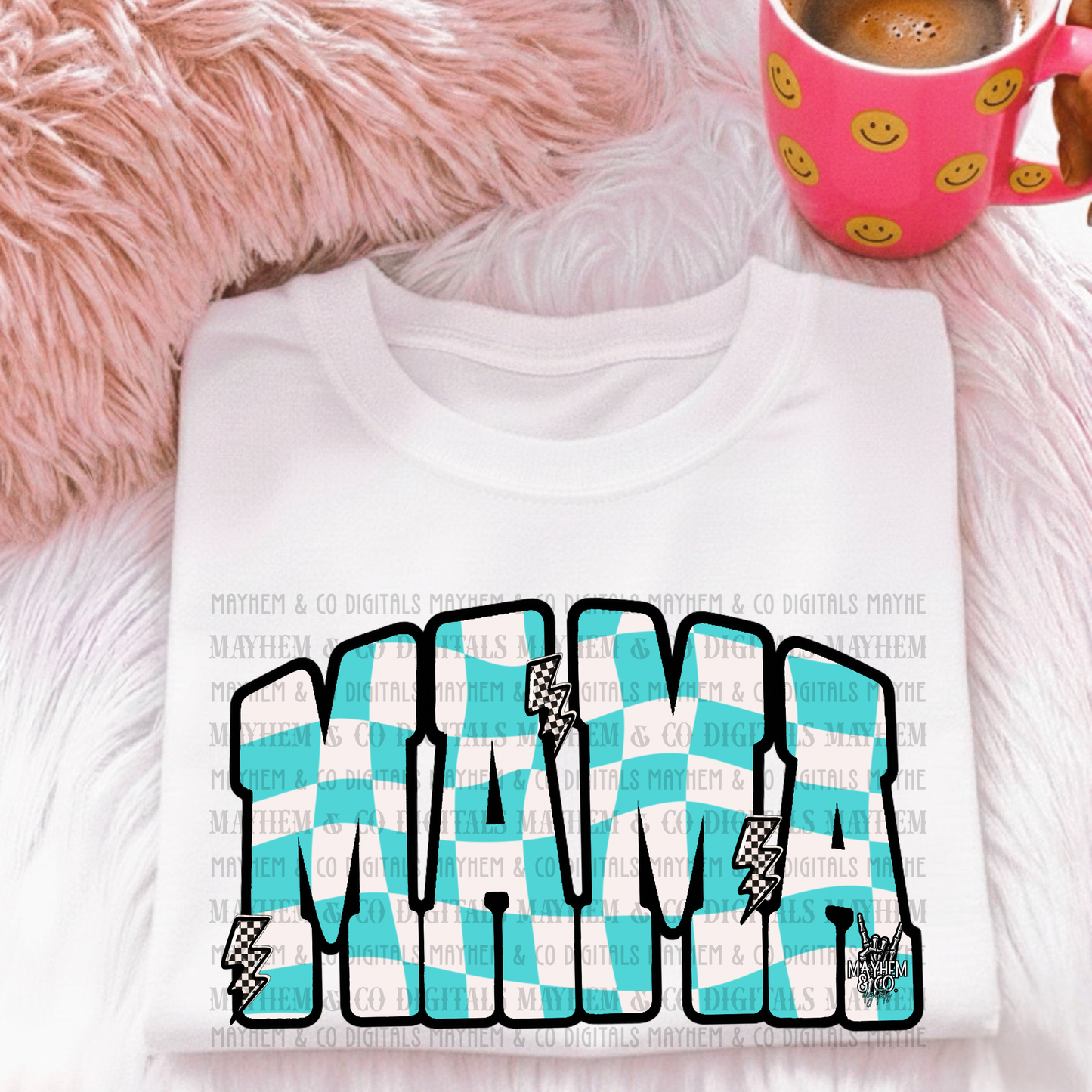 MAMA teal checkered-Digital
