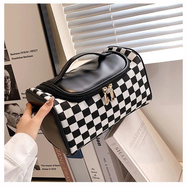 Checkered makeup bag